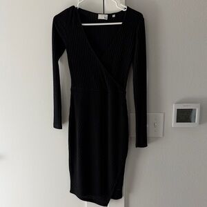 NEW Black, Wide-Ribbed, Long Sleeve Dress